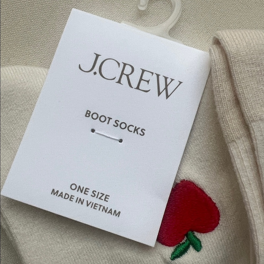 J. Crew Cream Boot Socks with Apple and Heart Embroidery 2 Pack - Picture 6 of 9